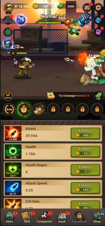 Change the appearance of heroes by upgrading in Stickman vs Zombie: Dark War MOD APK