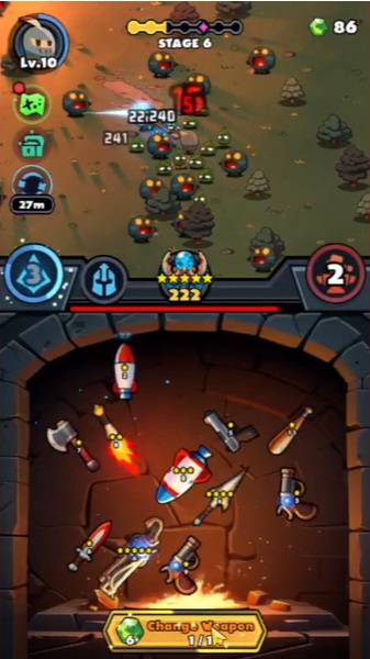 Create lots of powerful weapons to support your hero, making fighting monsters easier in Bingbing Knights MOD APK
