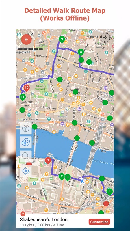 Access the offline map feature to track your journey in GPSmyCity MOD APK