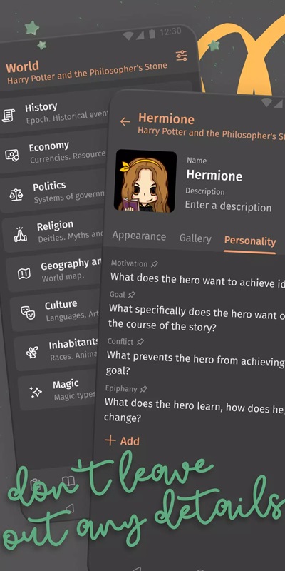 Write and double-check details in various scenes in Fabula. Story Planner MOD APK
