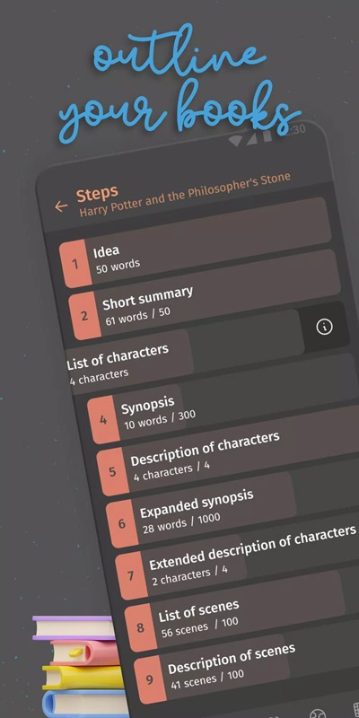 Outline your book content to speed up the writing process in Fabula. Story Planner MOD APK