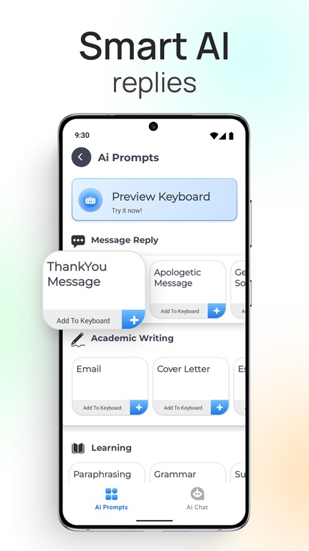 Respond to messages quickly with the help of an AI assistant in Translate Chat & Keyboard MOD APK