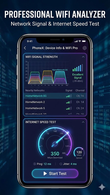 Analyze your Wi-Fi network in detail and check nearby Wi-Fi networks in PhoneX MOD APK