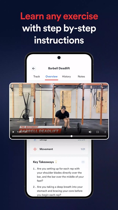 Complete and detailed workout instructions in Caliber Strength Training MOD APK