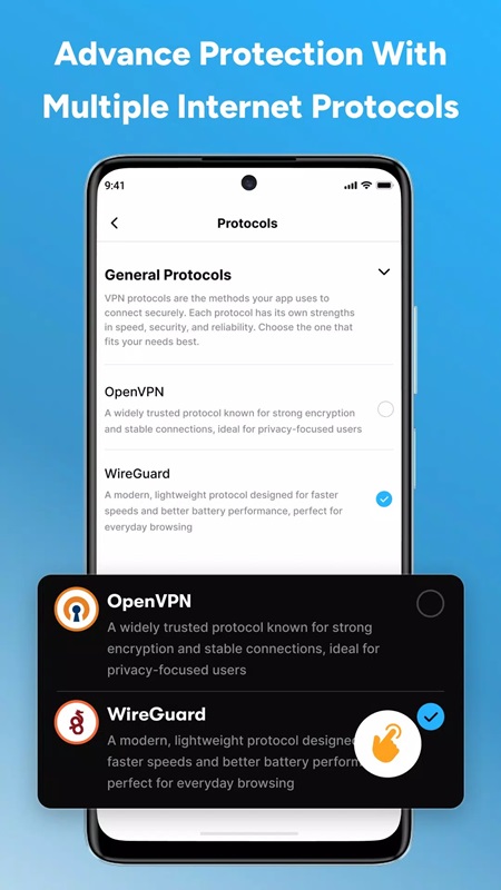 Other connection protocol options in QuixVPN MOD APK