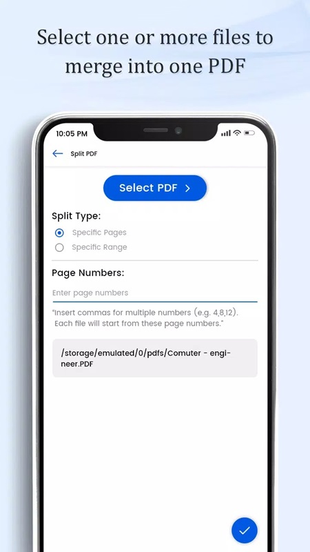Splitting large PDF files is possible using PDF Tools MOD APK