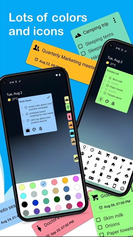 Customize colors and icons for notes in Floating Notes MOD APK