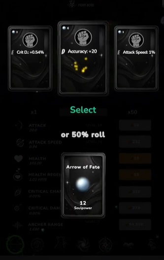 Select skill cards after each level up in Whispers of the Forest MOD APK