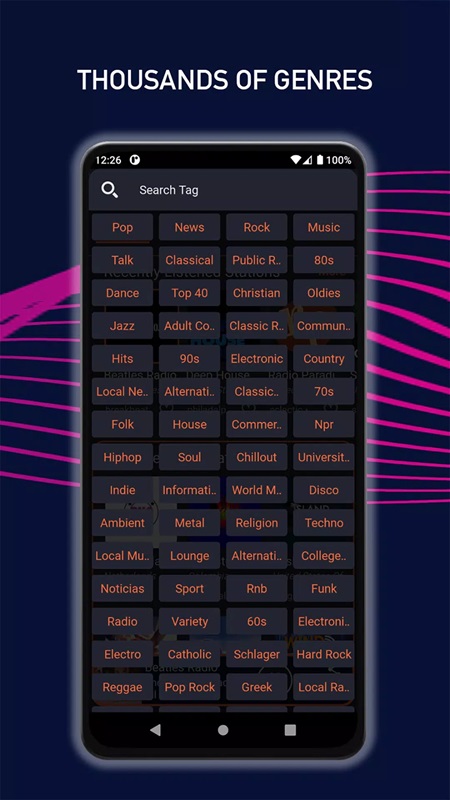 Variety of different music genres in Radio Mobi MOD APK
