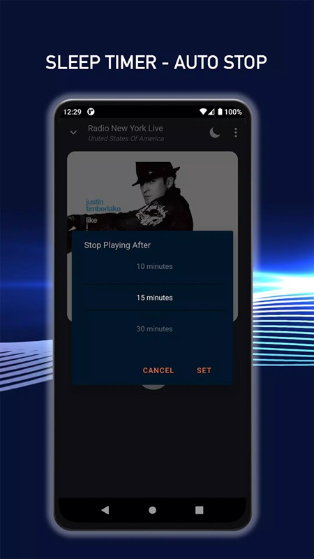 Customize auto-off time while listening to music in Radio Mobi MOD APK