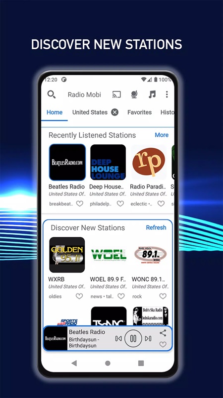 Discover more new music stations in Radio Mobi MOD APK