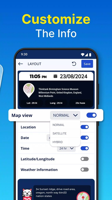 Adjust the format of the information displayed on the geotag in GPS Photo MOD APK