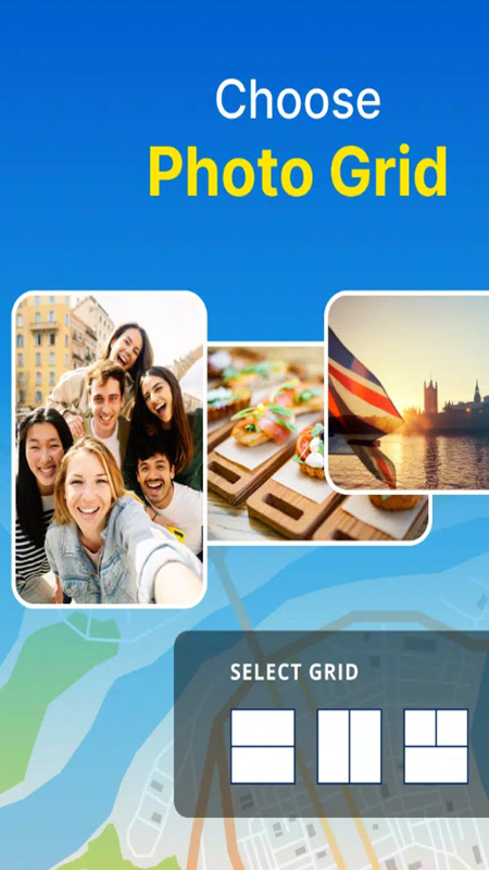Choose photo layout and photo grid to your liking in GPS Photo MOD APK