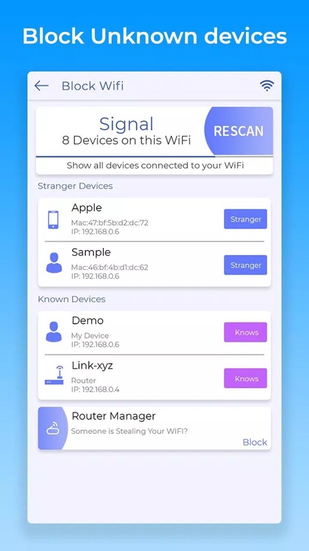 Get information about devices connected to your Wifi in Block WiFi & IP Tools MOD APK