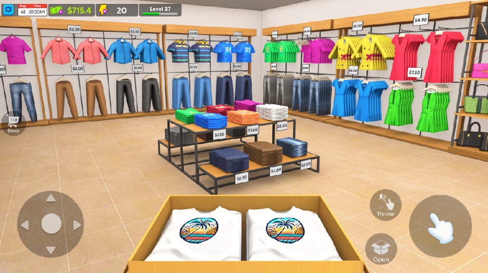 Fill all the shelves to serve customers in Clothing Shop MOD APK