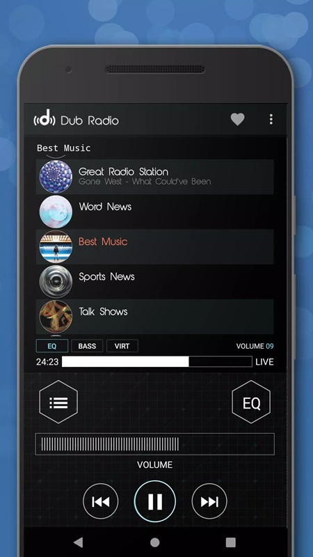 Create a list of favorite radio stations in Dub Radio MOD APK