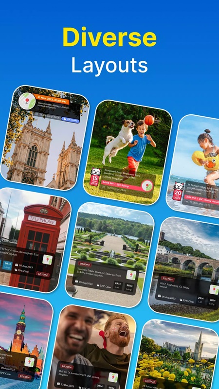 Customize photo layout and tag information to suit your needs in GPS PhotoMOD APK