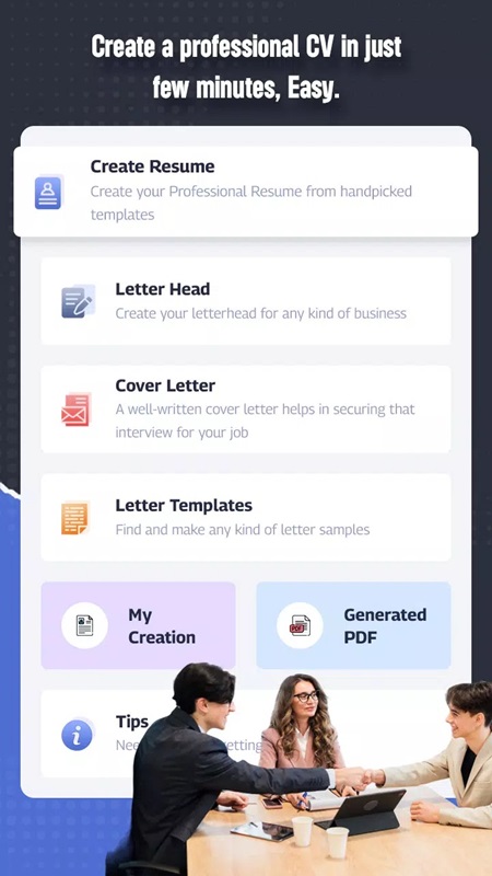 Easily create CVs, cover letters, and letterheads in MyCV MOD APK