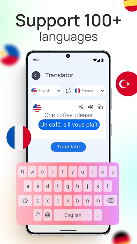 Access over 100 different languages in Translate Chat & Keyboard MOD APK