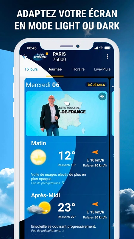 Easily customize light or dark display mode in Weather Crave MOD APK